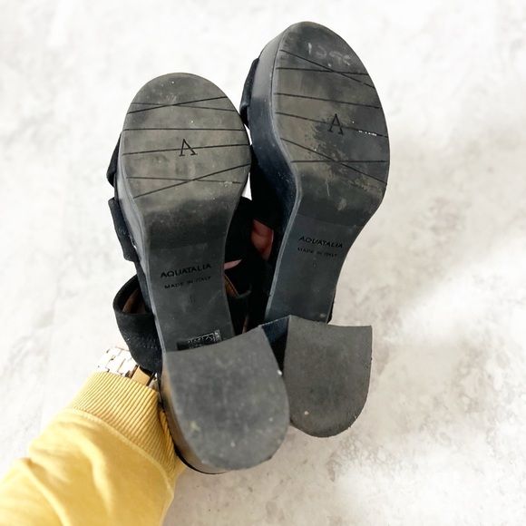 Aquatalia Summer Suede Strappy Platform Block Heel Sandals 9 Chunky Dress Classy - Picture 6 of 9